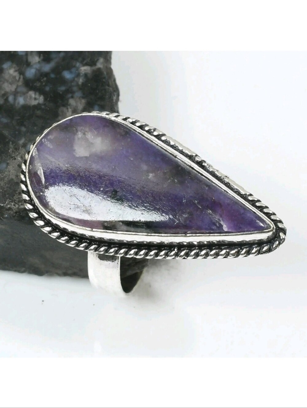 Russian Charoite Gemstone Jewelry 925 Sterling Silver Handmade Ring